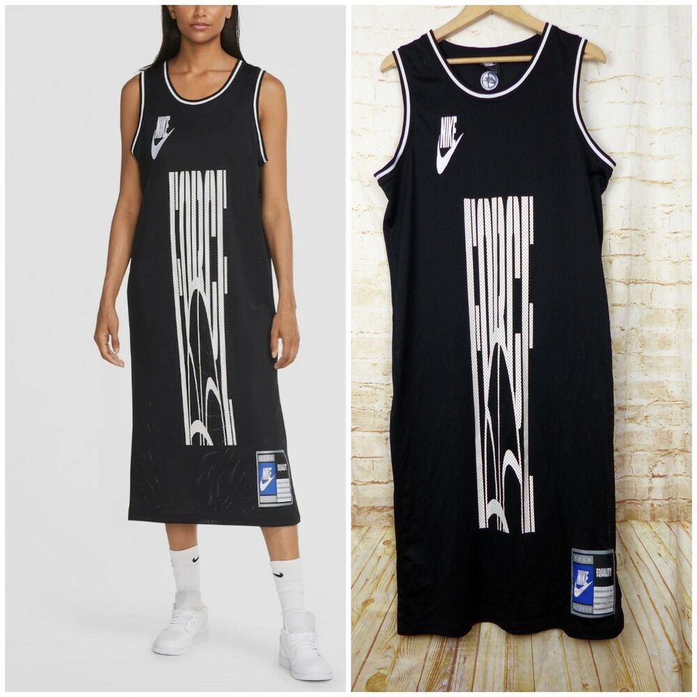 Nike Sportswear Force Equality Logo Basketball Jersey Mesh Dress L Black Midi